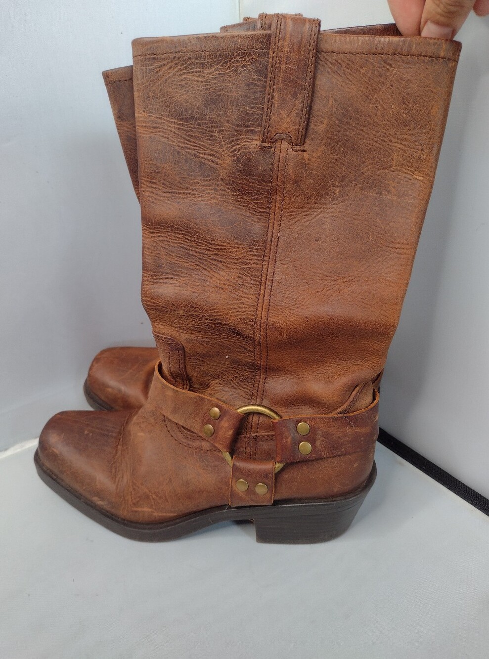 Mossimo Supply Co. Womens US 7 Western Boots Brown Leather Harness Square Toe